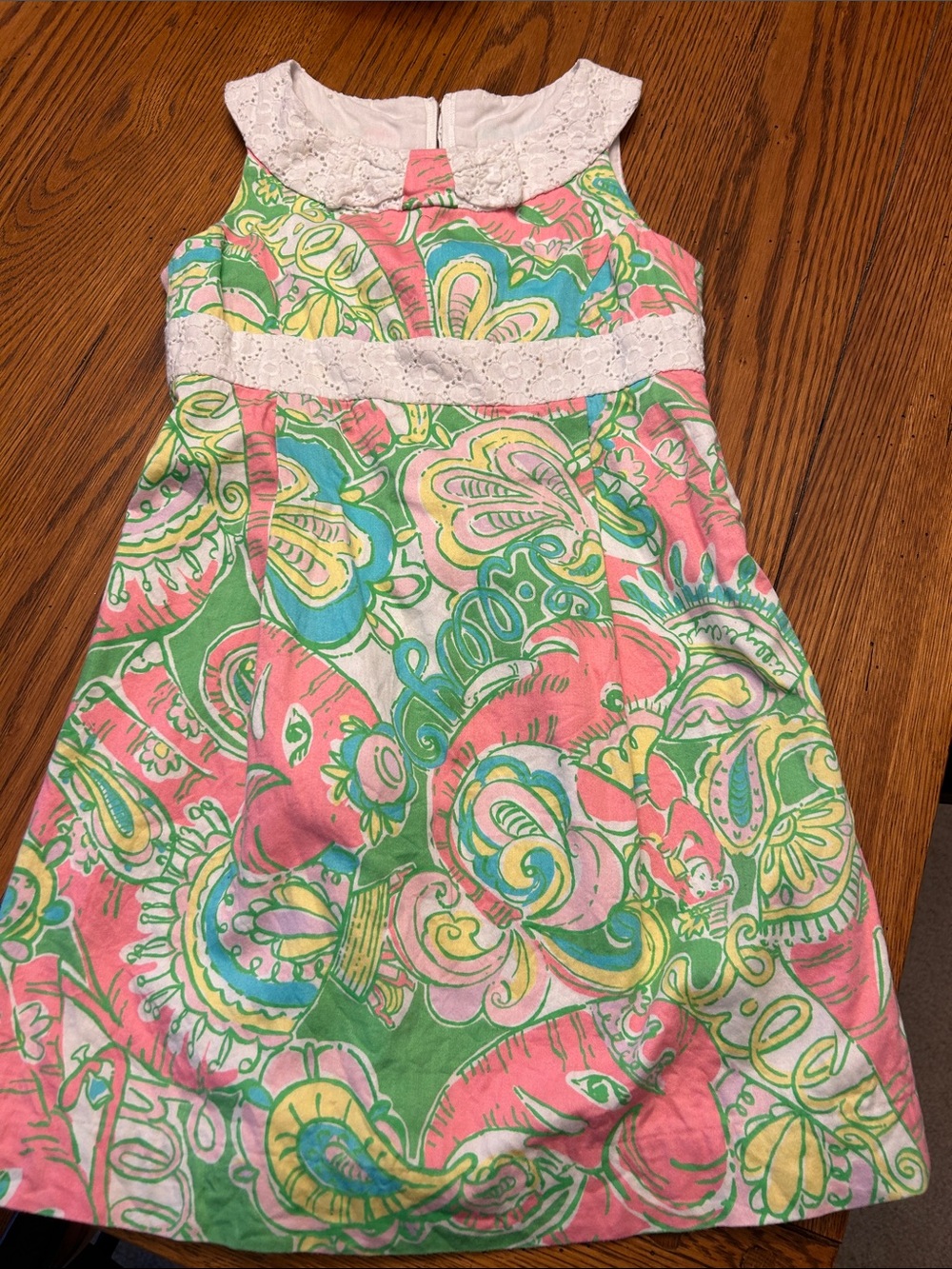 Lilly Pulitzer Pink, Green & Yellow Paisley Lace-Trim Sundress/8